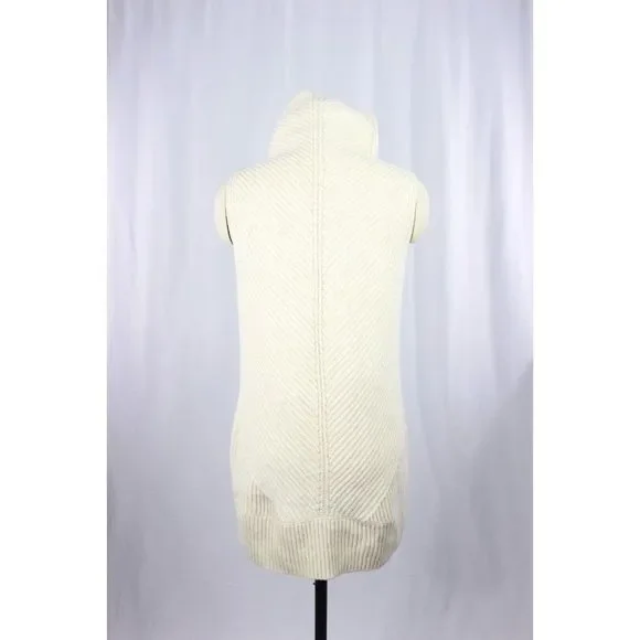 VINCE Ivory Cream Wool Cashmere Rib Knit Sleeveless Turtleneck Sweater, Size S - Picture 6 of 13